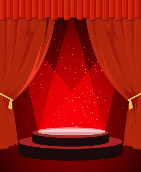 Sân khấu được thiết kế mẫu trang trí hình tròn màu đỏ nền tảng sáng