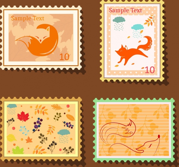 francobollo modelli raccolta fauna fox icone decorazione