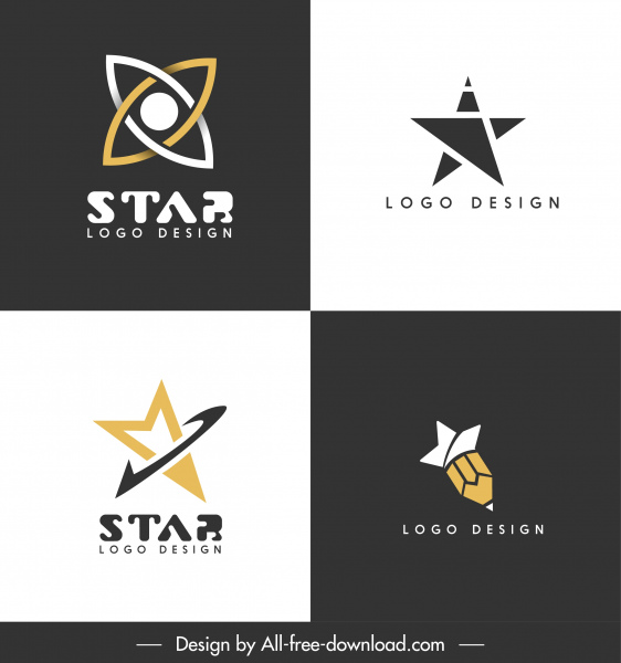 templat logo bintang desain kontras datar modern