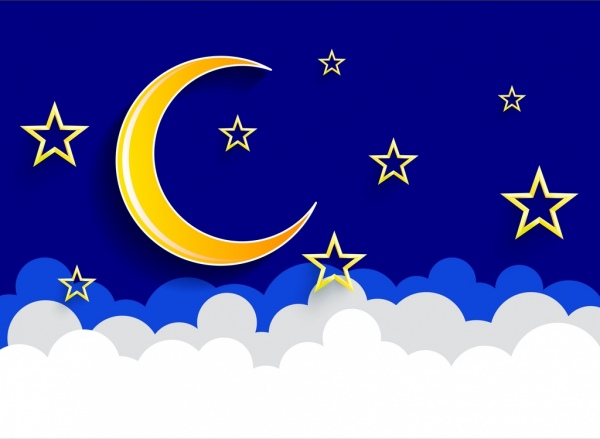نجوم القمر السماء الخلفية الزرقاء الديكور الأبيض الأصفر