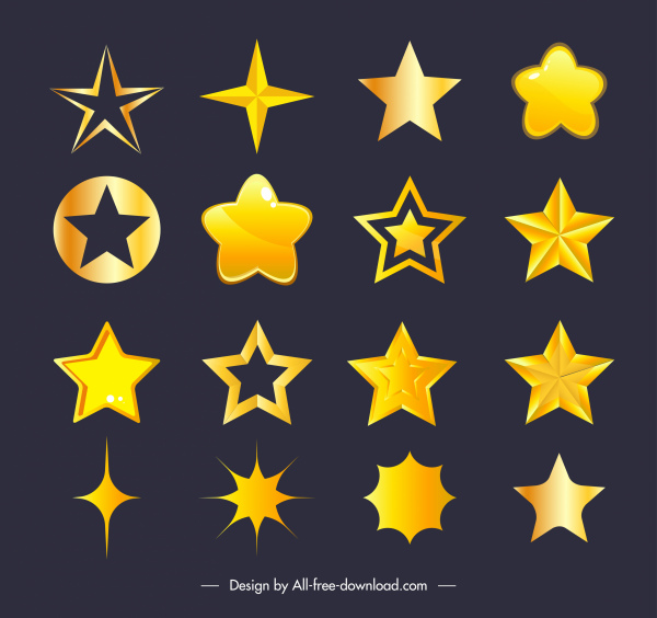 bintang membentuk ikon dekorasi emas mengkilap modern