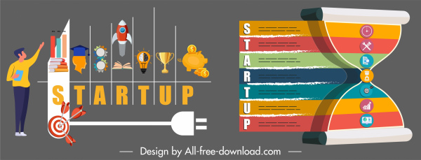 Startup Infografik Vorlagen bunte flache Symbole Skizze