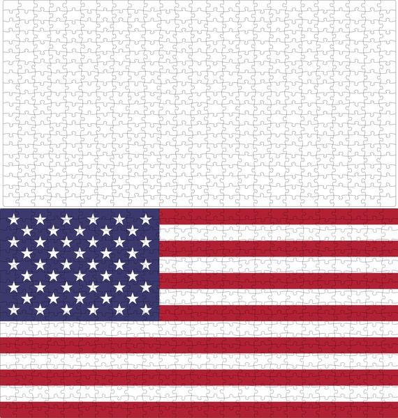 Serikat bendera desain pada latar belakang hitam teka-teki putih
