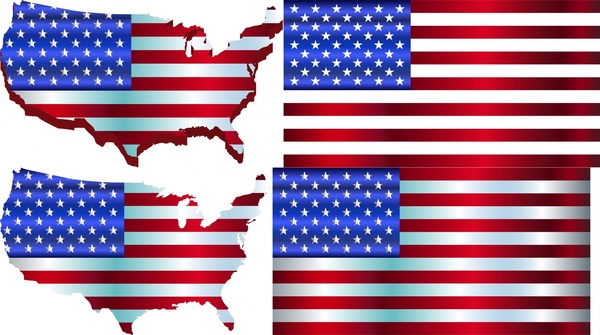 Los Estados conjuntos de identidad con bandera y mapa de ilustración
