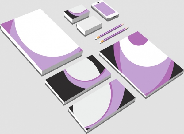 biểu tượng văn phòng phẩm 3D hiện đại màu tím trắng mockup thiết kế