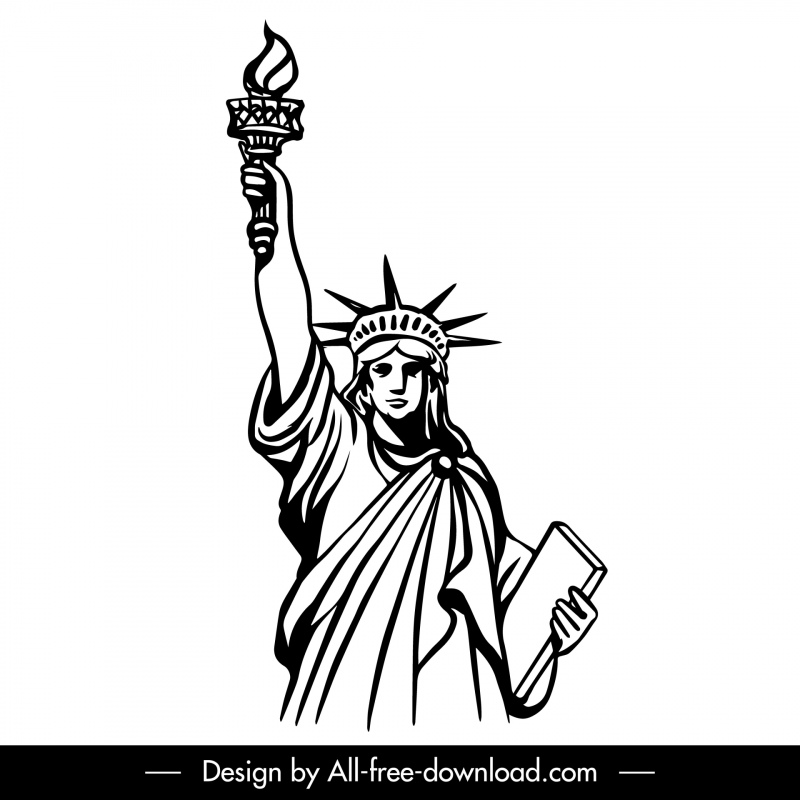 Ícone do sinal da estátua da liberdade Esboço plano preto branco desenhado à mão