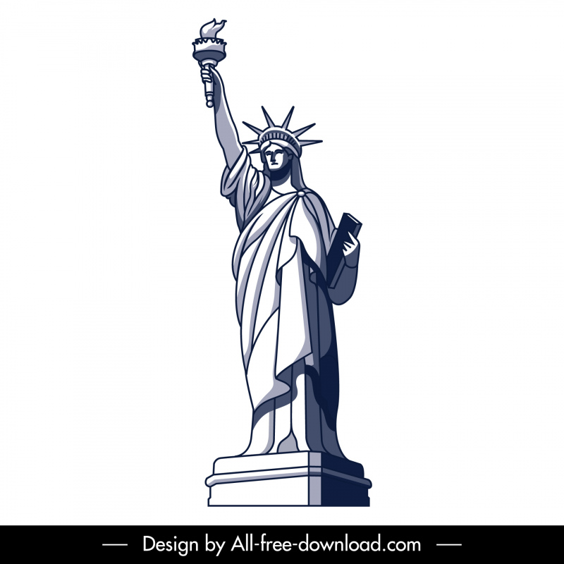 Estátua da Liberdade sinal ícone 3d contorno desenhado à mão