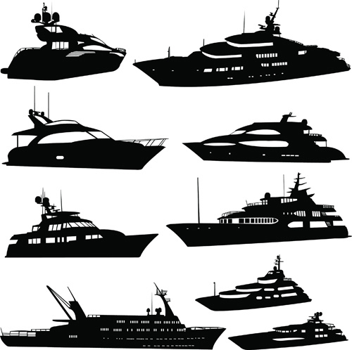 Dampfschiff mit Yacht Silhouette Vektor