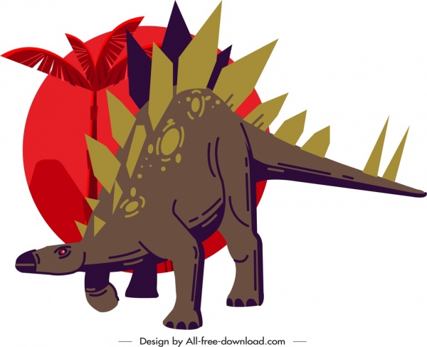 croquis de Stégosaurus dinosaure icône sombre classique dessin animé