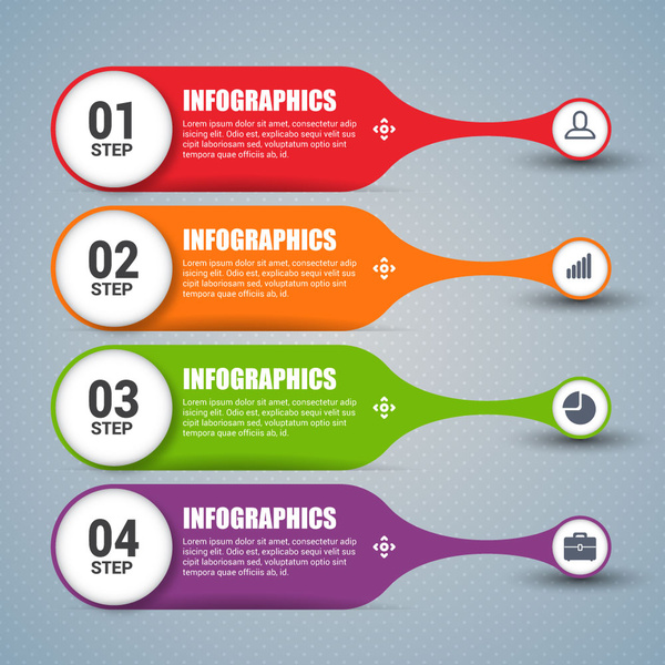 langkah-langkah infographic desain dengan warna-warni bendera horizontal