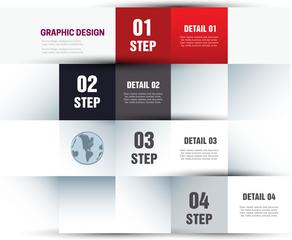 Schritte Infografik Grafik Design mit Quadraten division