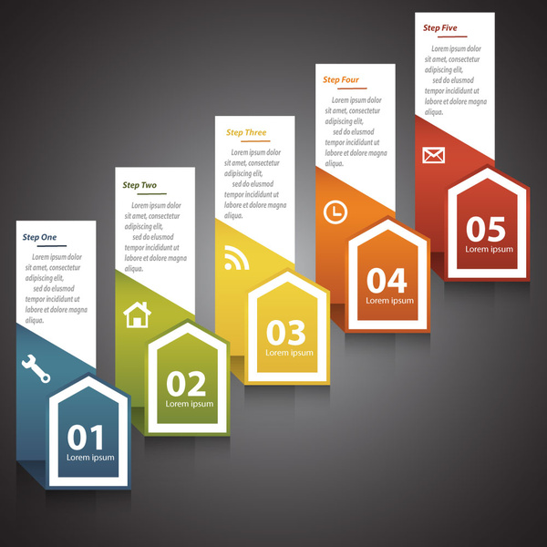 Schritte Infografik Grafik Design mit 3d vertical Banner