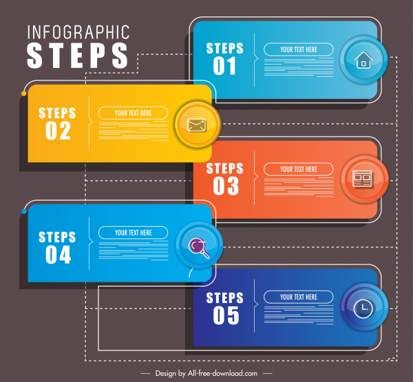 langkah template Infografis warna-warni horisontal tab sketsa modern