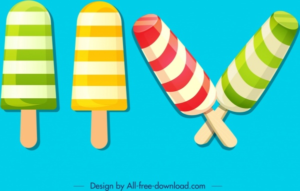 Stick sorvete ícones coloridos modernos listras decoração