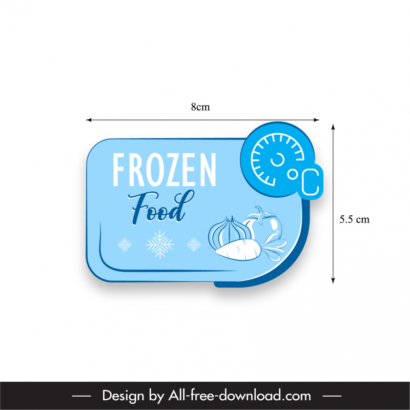 Pegatina Plantilla de alimentos congelados plana clásica dibujada a mano boceto de copos de nieve