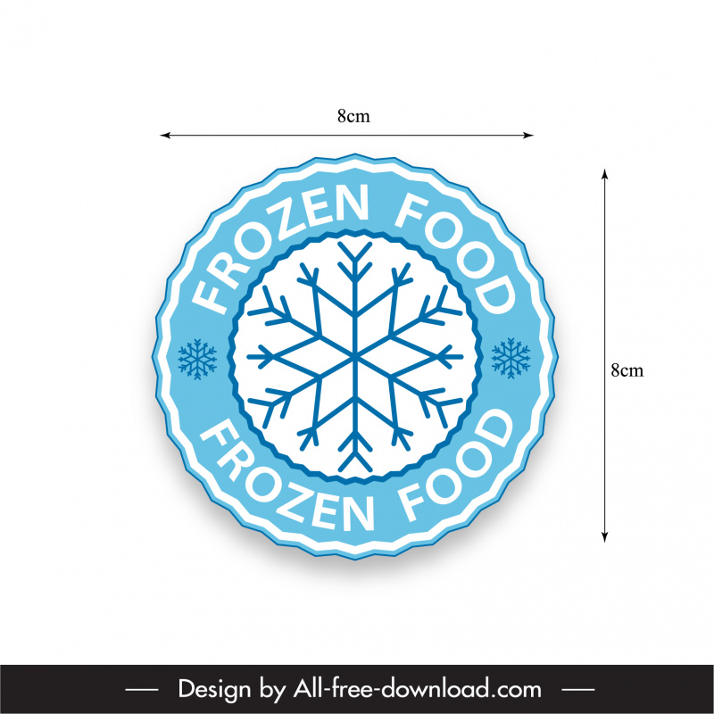 Pegatina Plantilla de alimentos congelados Diseño plano Forma simétrica del círculo del copo de nieve