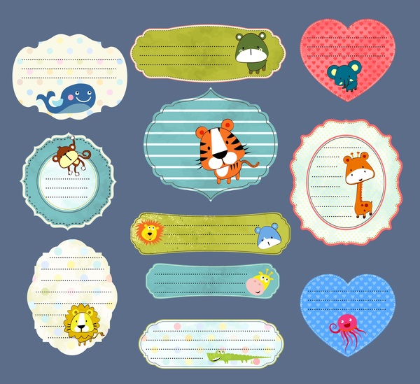 stiker desain dengan cute hewan dan berbagai bentuk