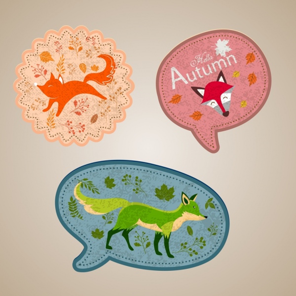 stiker set dekorasi ikon liar fox berbagai bentuk