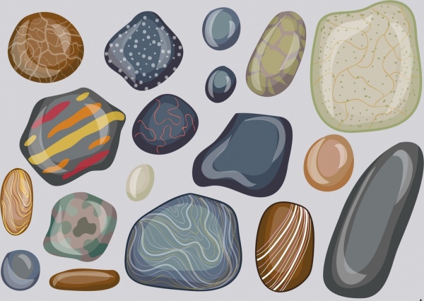 Stone Icons Collection Flat Shiny Colorful Shapes