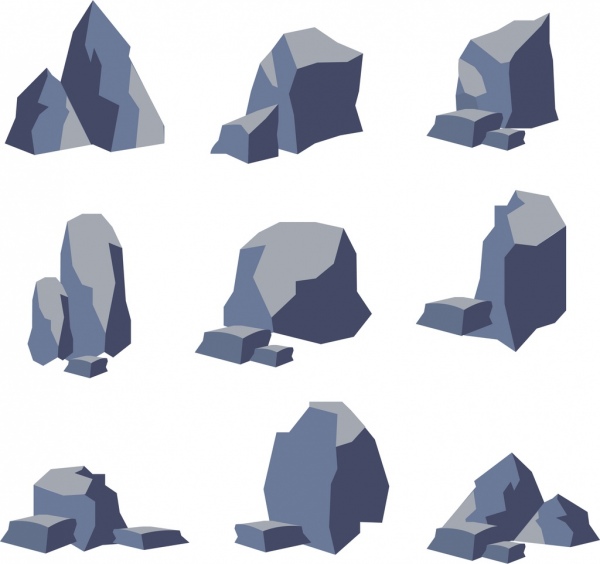 coleção pedra ícones 3d desenho de formas