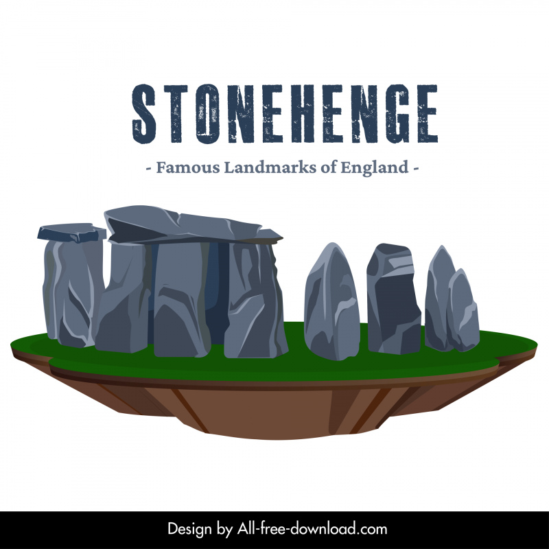 Stonehenge famoso hito en el turismo del Reino Unido banner publicitario clásico 3D Rocks boceto