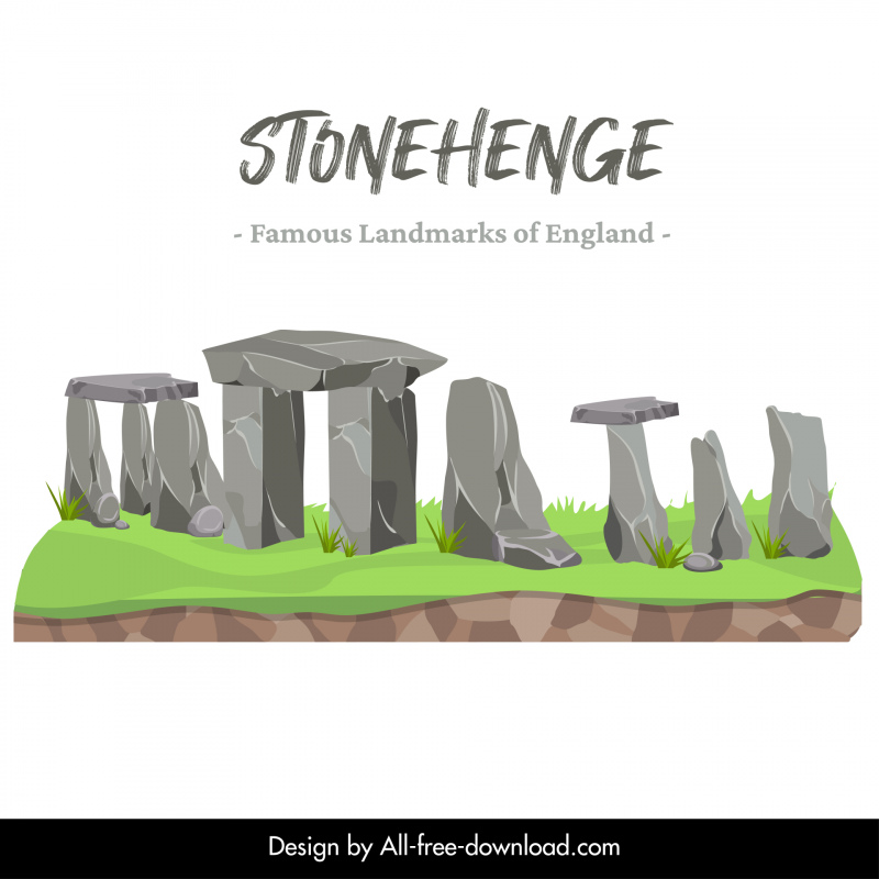 Stonehenge monumentos famosos de Inglaterra cartel publicitario plano boceto clásico