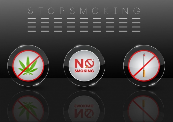 Cấm hút thuốc biểu ngữ phản chiếu các yếu tố thiết kế hình tròn.
