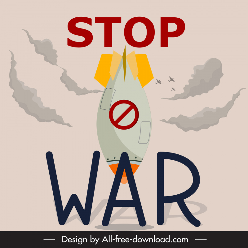 parar o cartaz de guerra modelo de bomba de fumaça aeronaves esboço