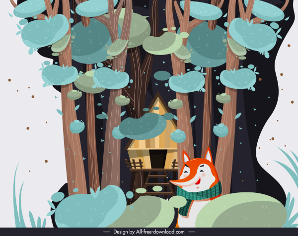 storia sfondo giungla cottage stilizzato fox schizzo