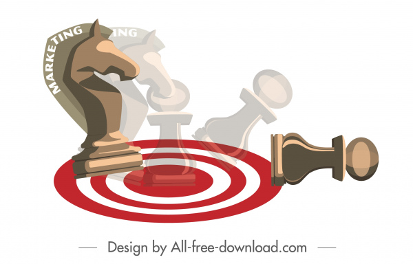 strategi pemasaran latar belakang chesspieces ikon sketsa desain kabur