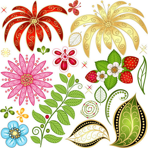 morangos e flores com folha padrão vector
