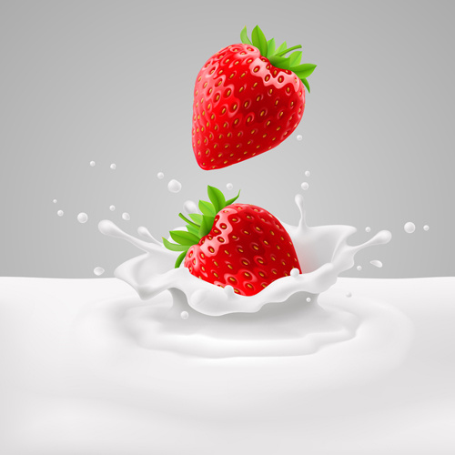 牛奶草莓向量背景