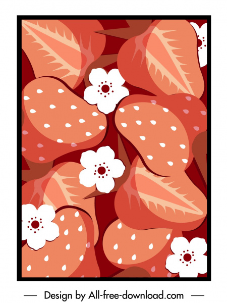 Strawberry background template klasik closeup datar handditarik