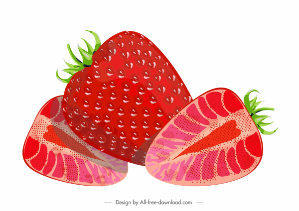 草莓水果繪畫平紅色成熟切片素描