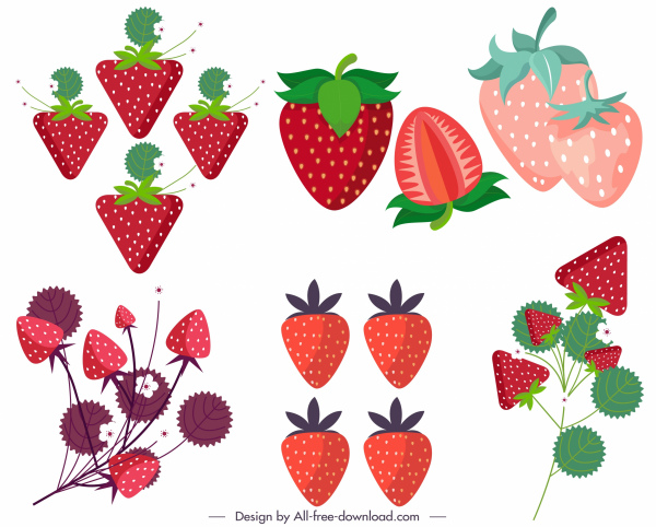 icônes de fraise colorés ensemble moderne plat