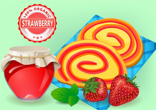 selai Strawberry kue iklan jar desain warna-warni ikon