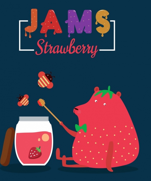 selai Strawberry iklan beruang lebah madu ikon colorful desain