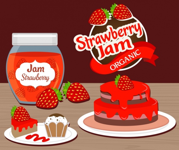 Erdbeer-Marmelade Obst Kuchen Symbole Dekor Werbung