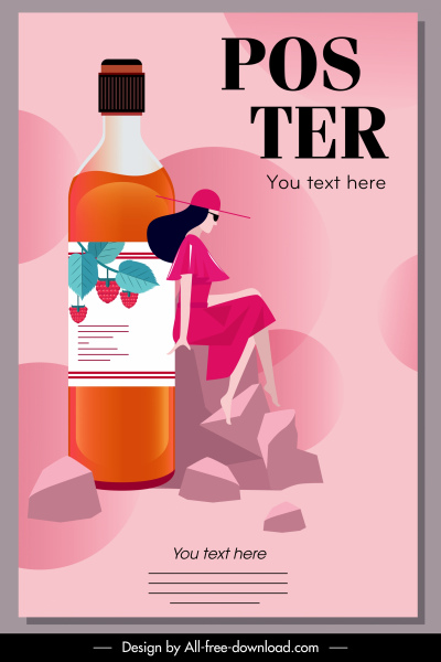 딸기 주스 광고 포스터 플랫 병 레이디 스케치