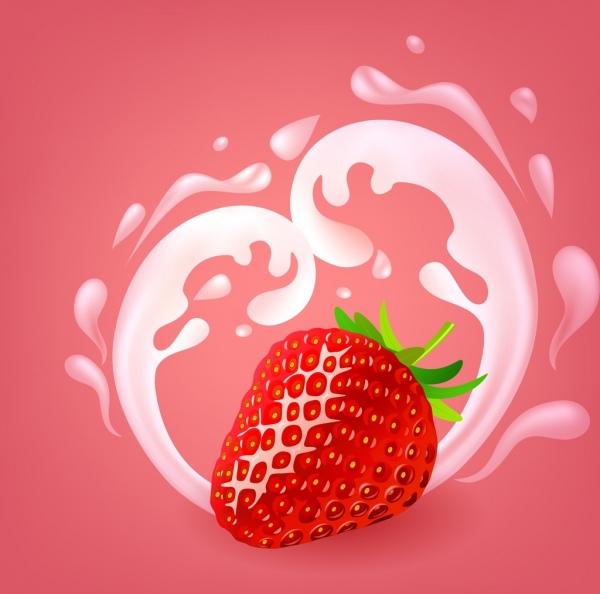 草莓牛奶促销横幅飞溅现实装饰