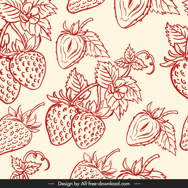padrão de morango plano clássico esboço desenhado à mão