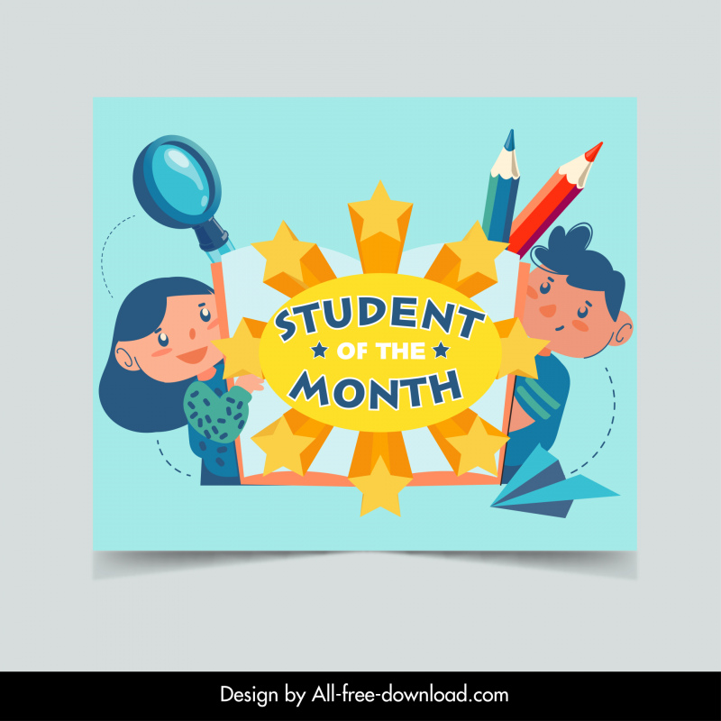 estudante do mês banner dinâmico desenhos animados personagens elementos educacionais decoração