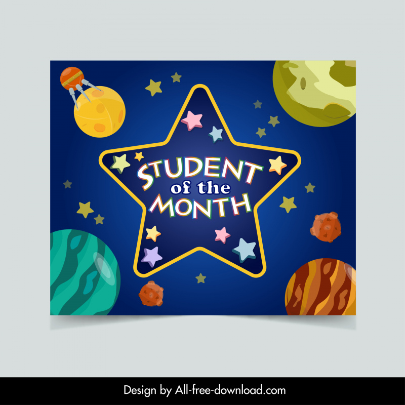 plantilla de póster estudiante del mes elegante estrellas planetas decoración