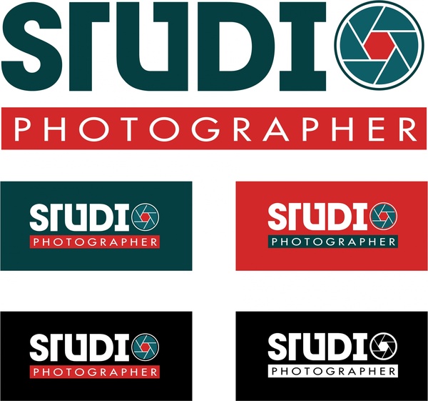 Logodesign Studio Wörter isoliert auf farbigem Hintergrund