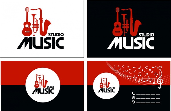 Студия музыки дизайн элементы красный инструмент иконы стиля