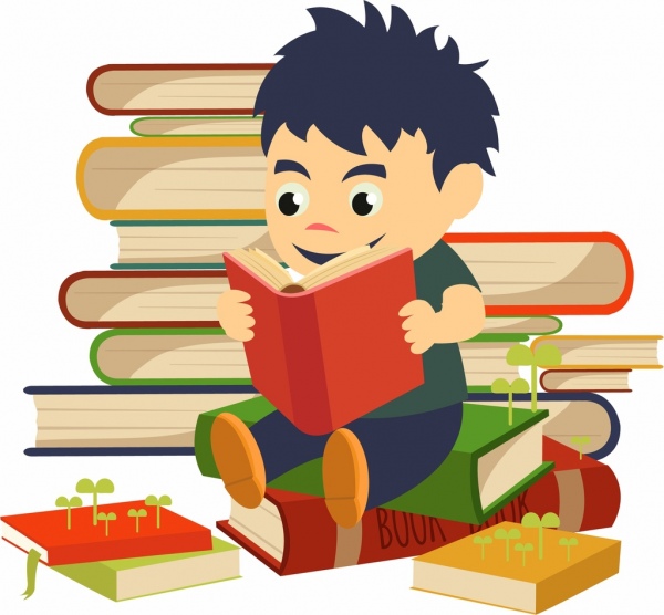 Childhood Education Background Kids Open Book Colored Cartoon Study Boy