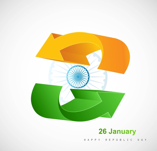 dia da República de bandeira indiana elegante belo arte de projeto seta tricolor vector