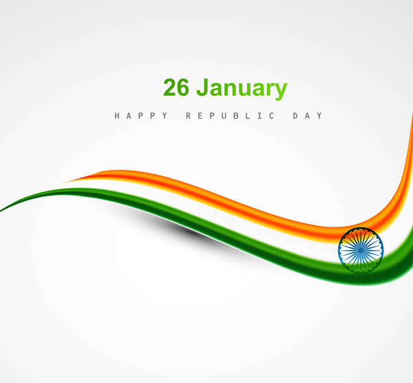 bendera India bergaya hari Republik indah gelombang tiga warna desain seni vektor