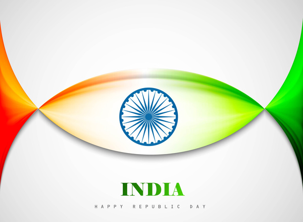 bendera India bergaya hari Republik indah gelombang tiga warna desain seni vektor