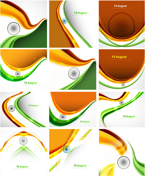 Ilustración de vector de banderas indias tricolor elegante colección colorida presentación diseño